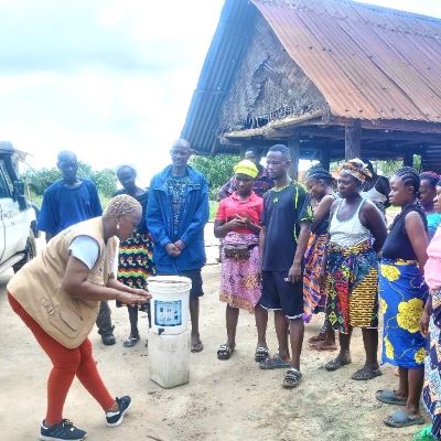 Teaching villagers the method of washing hands